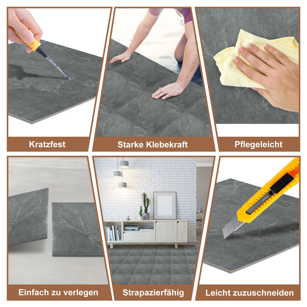 PVC-Bodenbelag, selbstklebender Vinylboden, rutschfest und wasserfest, rutschfester Vinyl-Verbundbodenbelag für Wohnzimmer, Schlafzimmer und Küche, 30 cm × 30 cm, 1 m² = 11 Fliesen, in drei Farben erhältlich