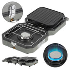 Campingkocher 2 Flammen 4,6 kW mit Grillplatte, Faltbarer Gaskocher mit Zündsicherung, Tragbarer Camping Gaskocher mit 0,5 m Schlauch & Tragetasche, Gasherd für Camping Vanlife Outdoor Küche