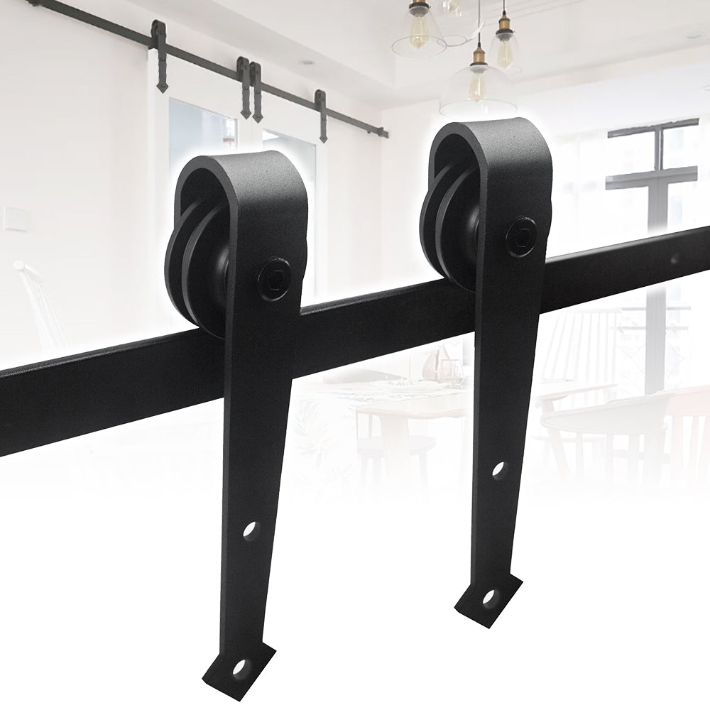 Schwarze Beschläge für Schiebetüren, pfeilförmige Beschläge für Schiebetüren, Schienen für Schiebetüren, geräuscharmer Lauf, erhältlich in den Längen 183 cm, 200 cm und 363 cm (Tür nicht im Lieferumfang enthalten)
