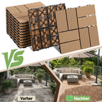 8 Streifen | 30 x 30 cm WPC-Terrassenfliesen 1–5 m², Teakholz-Optik/Rotbraun/Dunkelgrau | Wasserfeste, verlegbare und wasserdurchlässige Fliesen, geeignet für Balkone, Terrassen, Gärten und Außenbereiche
