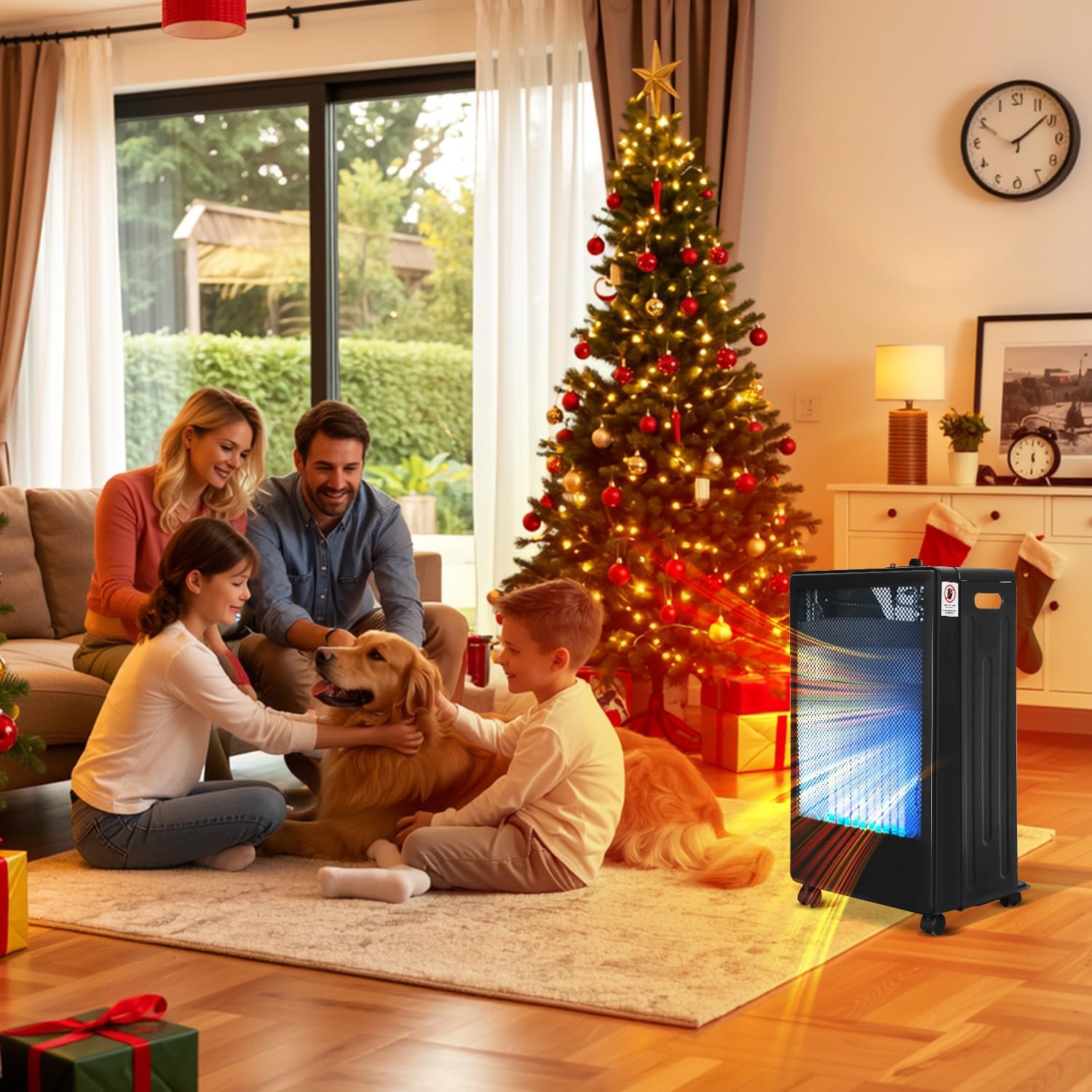 Gasheizung für Innenräume 3800W, Gasofen, 2 Stufen, Gasschlauch Gasheizer mit 2 Heizstufen, ODS-System, Regler, Schlauch und 5 Rollen für Balkon, überdachte Terrasse und belüftete Räume