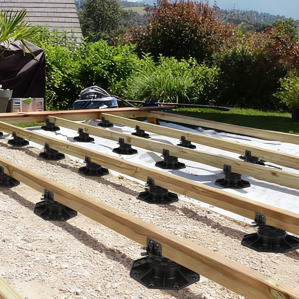 40–70 mm Hohe Stützen für Terrassenfliesen, höhenverstellbar – Plattenförmige Stützunterlagen – geeignet für Holz-, WPC- und Steinuntergründe von Terrassenfliesen