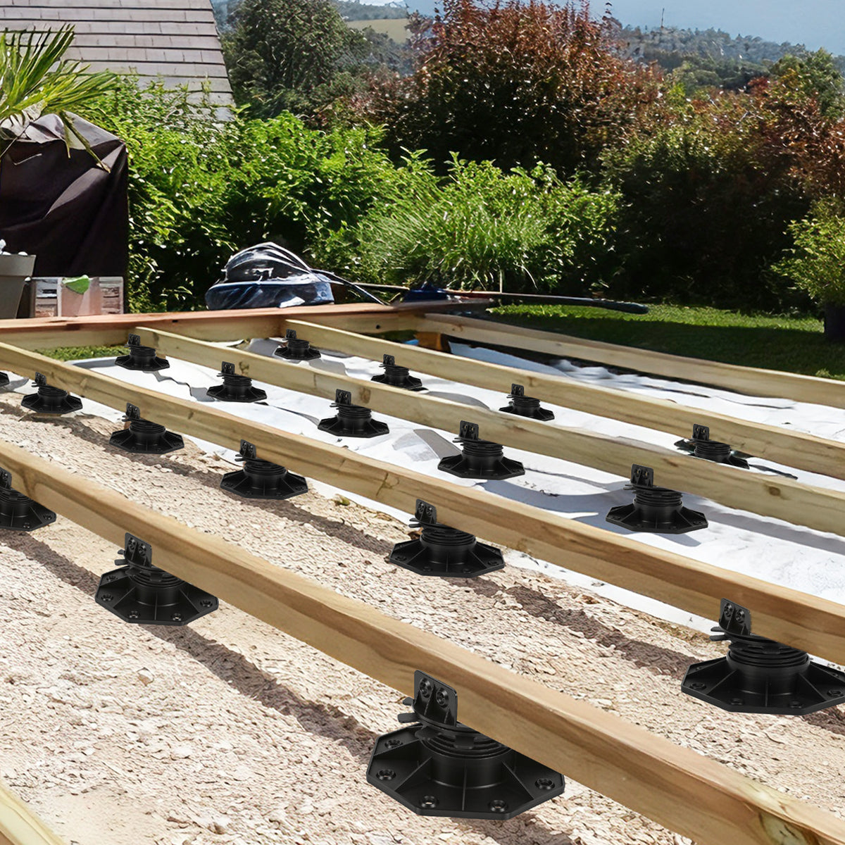 40–70 mm Hohe Stützen für Terrassenfliesen, höhenverstellbar – Plattenförmige Stützunterlagen – geeignet für Holz-, WPC- und Steinuntergründe von Terrassenfliesen