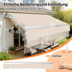 Gelenkarm-Markise, 350 x 250 cm, manuell ausfahrbare Markise, Neigung bis zu 30 Grad einstellbar, schützt vor Sonne und Regen, inklusive Wandhalterung, beige