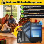 Gasheizung für Innenräume 3800W, Gasofen, 2 Stufen, 2 EU-Adapter Gasheizer mit 2 Heizstufen, ODS-System, 2 EU-Adaptern und 5 Rollen für Balkon, überdachte Terrasse und belüftete Räume
