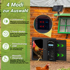 Elektrisches Solartor für Hühnerställe – Automatisches Hühnerstalltore mit Lichtsensor – LCD-Display – Zeitschaltuhr – Fernbedienung – Intelligente Schutzfunktion