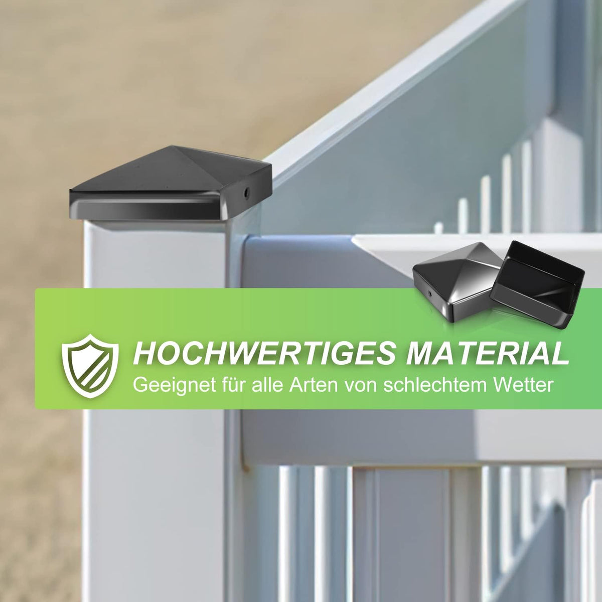 10 Pfostenkappen 91x91mm Zaunpfosten Metall Zaunpfosten verzinkt Pyramiden Form Pfostenabdeckung Zaunpfosten Kappen für Holzpfosten Abdeckkappen für Zaunpfosten mit Schrauben Schwarz/Silber