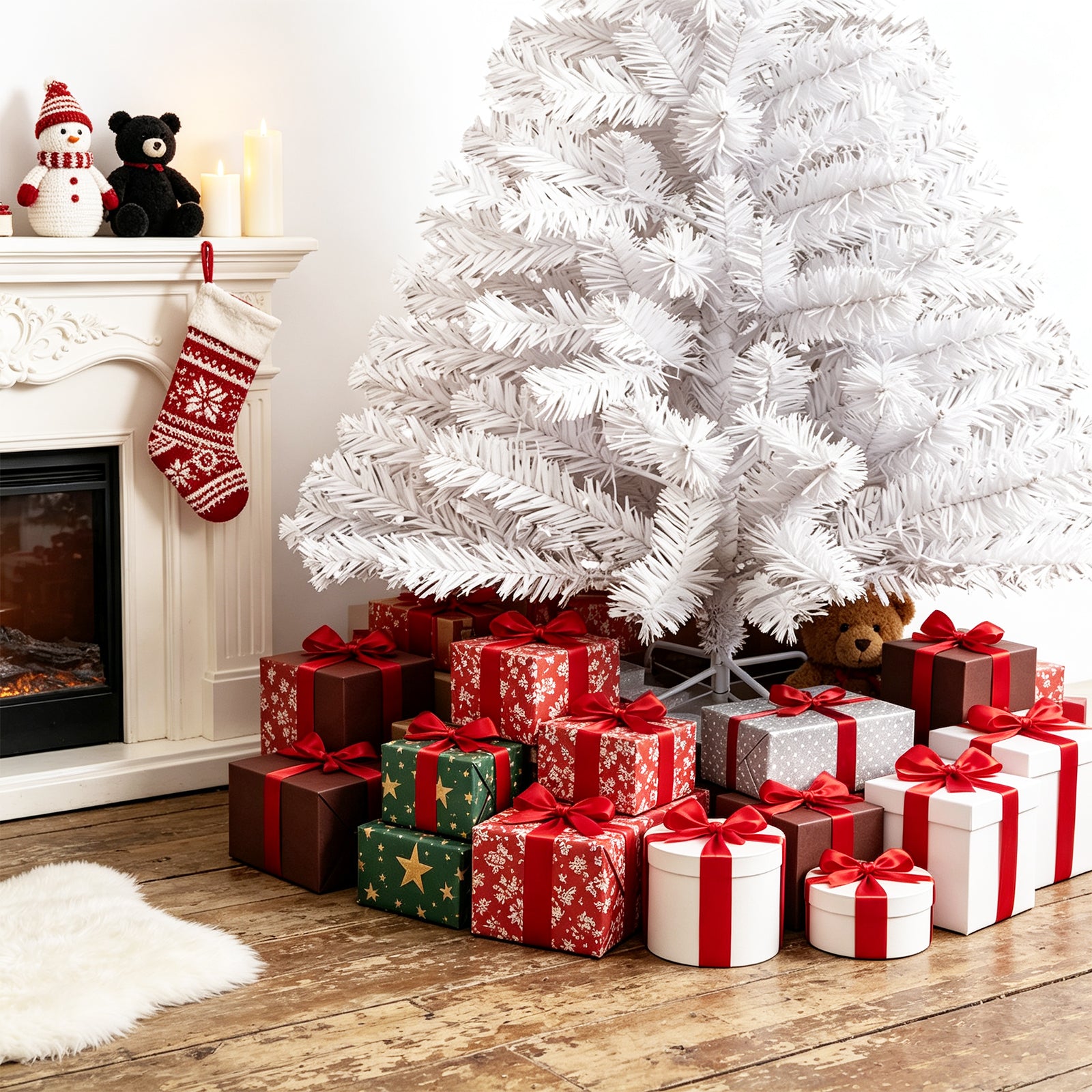 120–210 cm großer künstlicher Weihnachtsbaum aus Kunststoff, künstlicher Weihnachtsbaum, mit 18 cm langen Zweigen, schnell aufzubauen, zusammenklappbar, flammhemmend, inklusive Ständer aus Kunststoff/Metall, weiß/grün