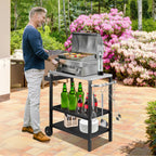 Grillbeistelltisch | Outdoor-Grilltisch mit Verstellbarer Ablage, Gewürzregal und 6X Haken, mobiler Grillwagen mit 2 Rollen, Küchenwagen für Grill und Pizza, 84x67x41cm