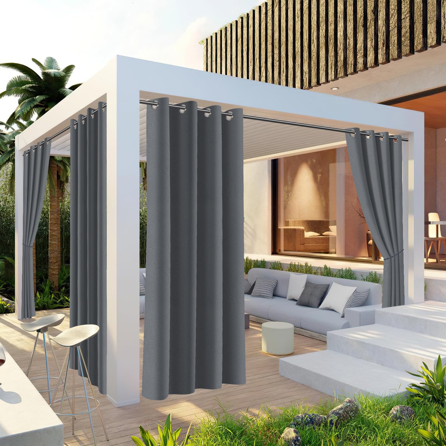Outdoor Vorhang Wetterfest mit Ösen Sonnenschutz Wasserdicht Thermovorhang Panel,Dunkelgrau