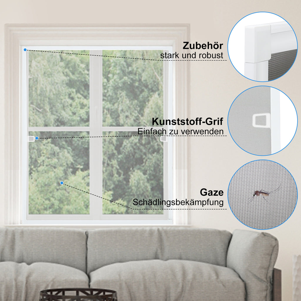 Fliegengitter Fenster Tür Gitter Moskito Aluminium Insektenschutz，120x140CM/100x120CM/80x100CM