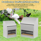 Verzinkter Stahl-Hühnerfuttertrog mit Deckel und Wandhalterung, geeignet als Futtertrog für Hühner, Enten und anderes Geflügel, inklusive Handschuhen, Futterschaufel und Pickschutzleiste