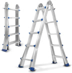 Aluminium multi-purpose ladder, 4-in-1 folding ladder, load capacity 150 kg, step ladder, extension ladder, double-sided ladder and stair ladder, telescopic ladder