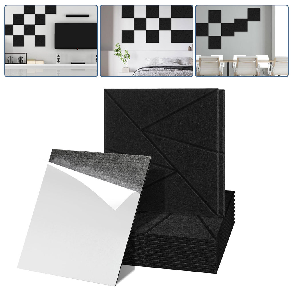 12–36 Stück schallabsorbierende Platten, selbstklebend, zweifarbig (schwarz-weiß), hochdichte Schallabsorber, ultradünne Schallabsorber, geeignet für Wandverkleidungen und Schallschutz, ideal für Tonstudios und die Wohnraumgestaltung (30 × 30 × 0,9 cm)