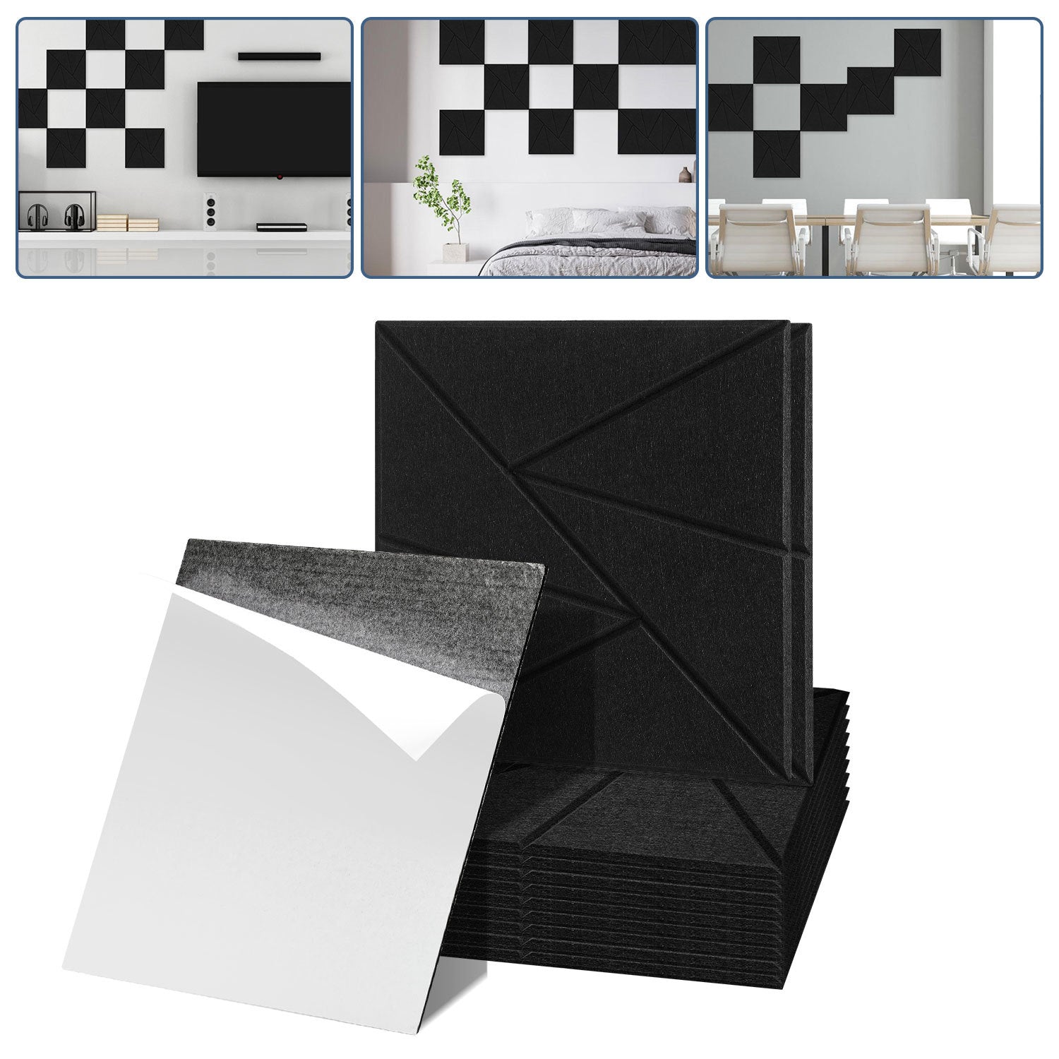 12–36 Stück schallabsorbierende Platten, selbstklebend, zweifarbig (schwarz-weiß), hochdichte Schallabsorber, ultradünne Schallabsorber, geeignet für Wandverkleidungen und Schallschutz, ideal für Tonstudios und die Wohnraumgestaltung (30 × 30 × 0,9 cm)