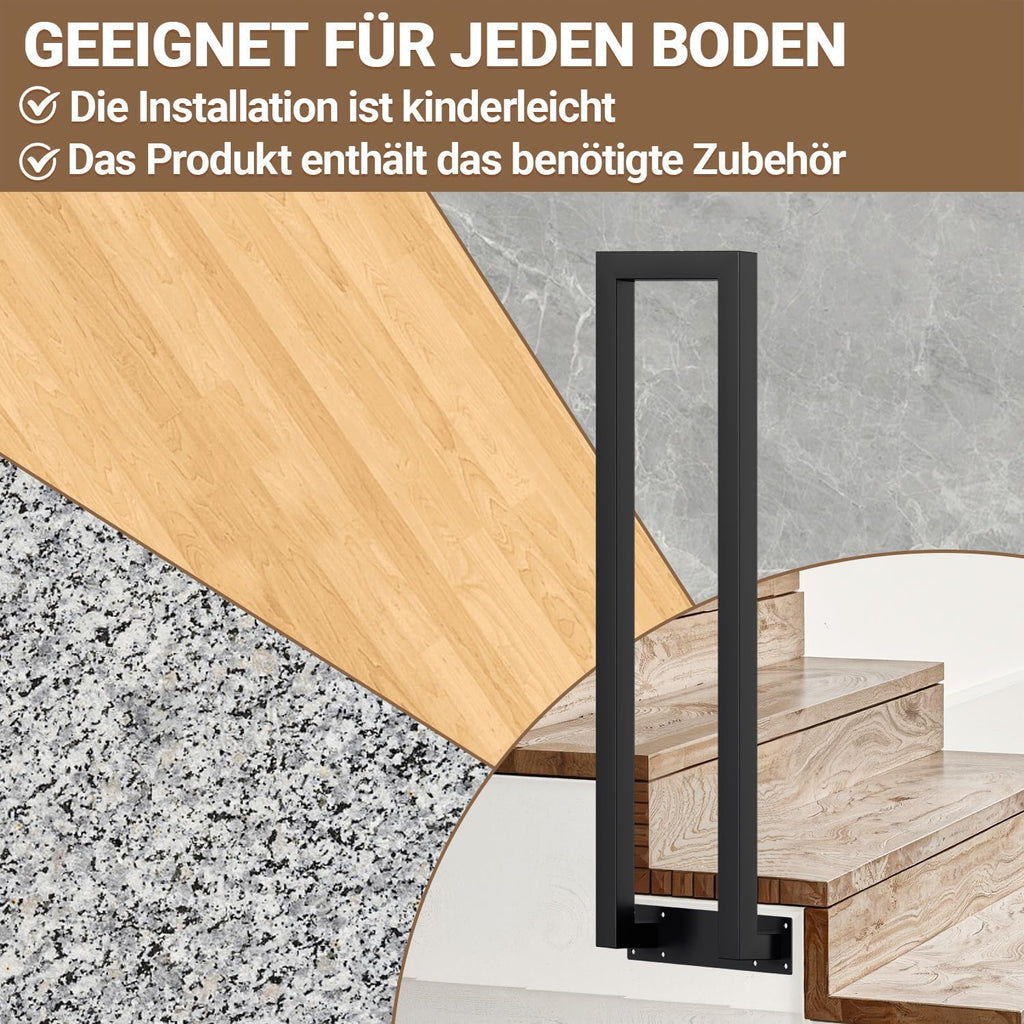 Weiß/Schwarz Treppengeländer Innen, 75/85/95/100/110 cm U-förmiger Treppengeländer, Handlauf aus Metall, Geländer aus Vierkantrohr für Lofts, Villen und Wohnungen, Verbundene Grundplatten, Seitenmontage