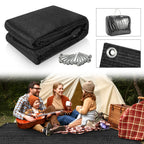 Zeltunterlage, Camping-Matte, 240 g/m² HDPE; die Zeltunterlage ist mit 12 Befestigungsösen, 13 Heringen und einer Aufbewahrungstasche ausgestattet, ist wasser- und luftdurchlässig sowie rutschfest, schwarz und in verschiedenen Größen erhältlich.