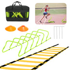 Speed & Agility Training Set Koordinationsleiter, Trainingsset Enthält 1 Agility Leiter, 6 verstellbare Hürden, 12 Hütchen, Aufbewahrungstasche, Trainingsgerät für alle Sportarten