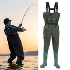 Wathose Herren Größen 42-47, Anglerhose 70D Nylon mit Stiefel, PVC Watthosen Wasserdichtl mit Haken, Angelhose mit Verstellbarer Schultergurt, Fischerhose für Baustellen, Gärten