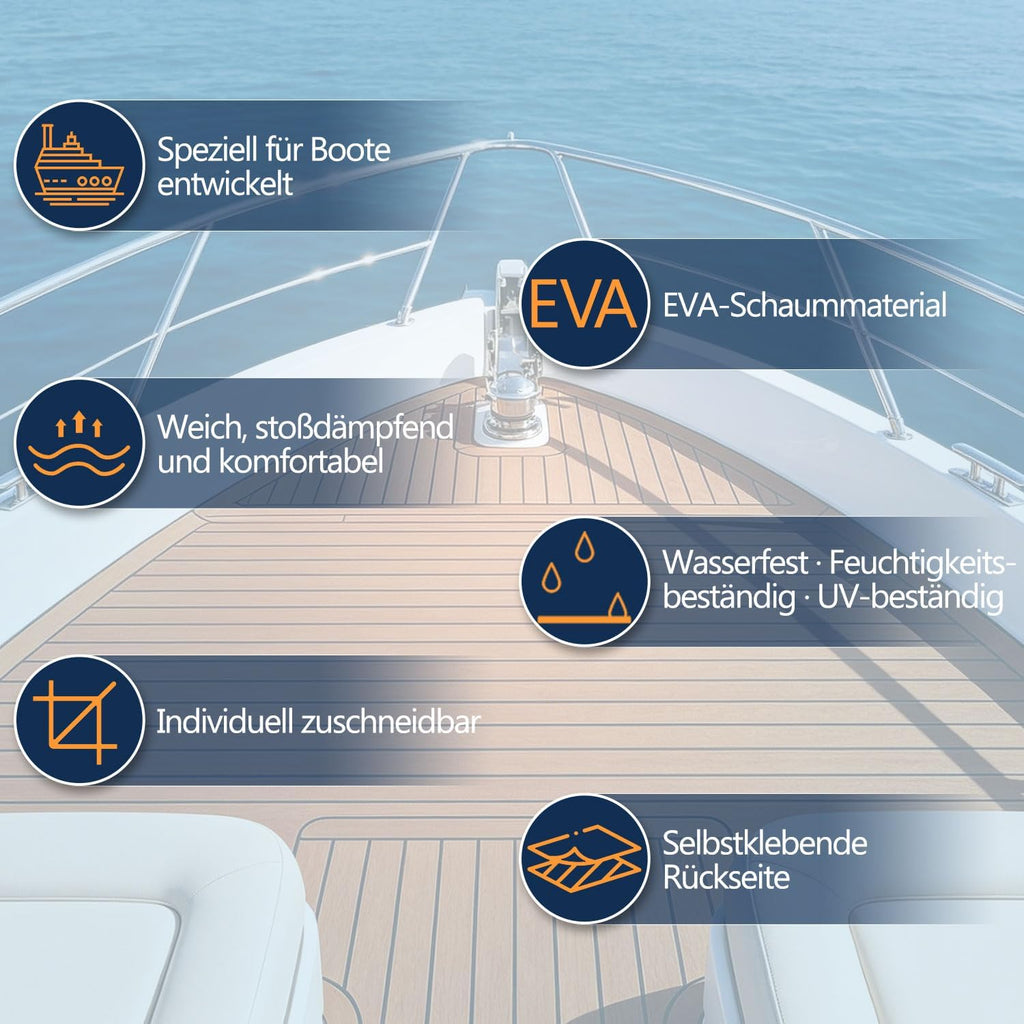 Boot Bodenbelag Eva Schaum 240x45/60/90 cm Dunkelgrau Selbstklebend, rutschfeste Bootsmatte Faux Teak, Marine Bodenbelag für Boot Yacht Kajak Motorboot Wohnmobil Deck Teppich zum Zuschneiden