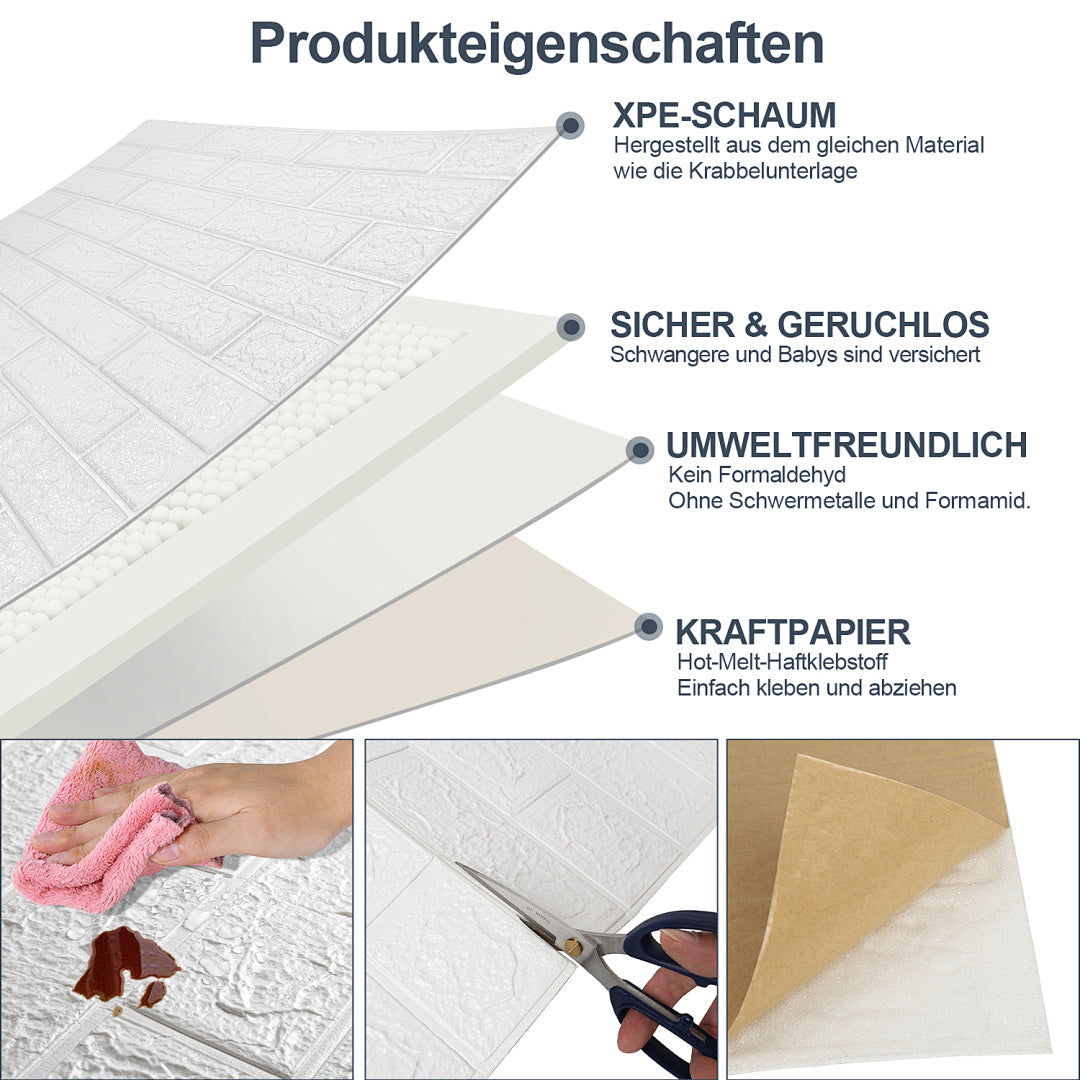 10-50x 3D Selbstklebend Tapeten Steinoptik Wandpaneele Ziegelstein Wandaufkleber,Dicke: 3/5mm
