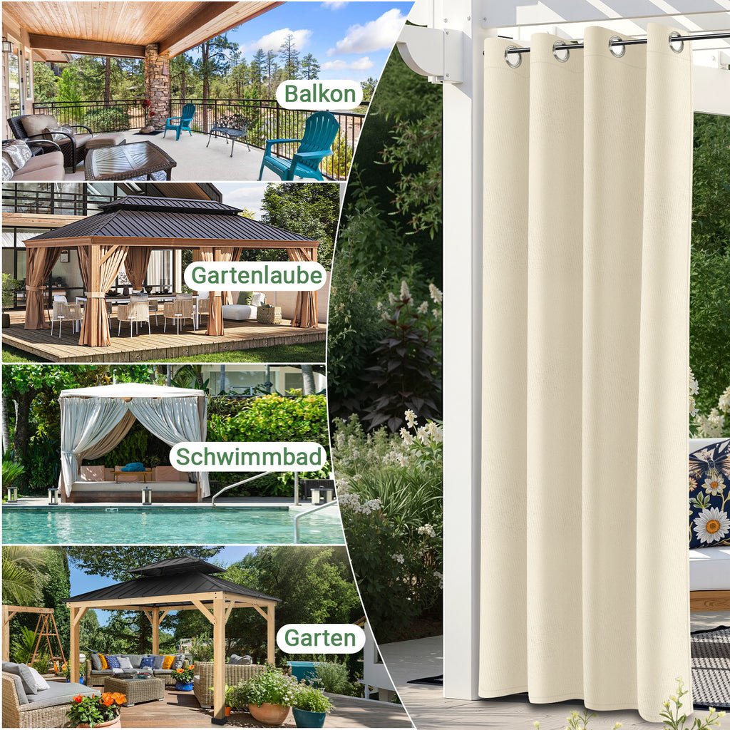 Outdoor Vorhang Wetterfest mit Ösen Sonnenschutz Wasserdicht Thermovorhang Panel,Cremefarben