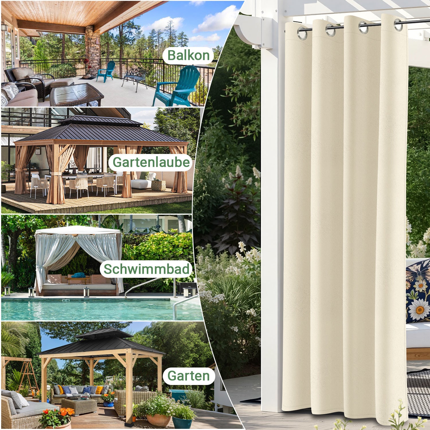 Outdoor Vorhang Wetterfest mit Ösen Sonnenschutz Wasserdicht Thermovorhang Panel,Cremefarben