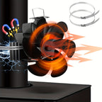 Ofenrohr Ventilator 6-Blatt Magnetisch Wärmebetrieben Leise inkl. 2 Klemmen