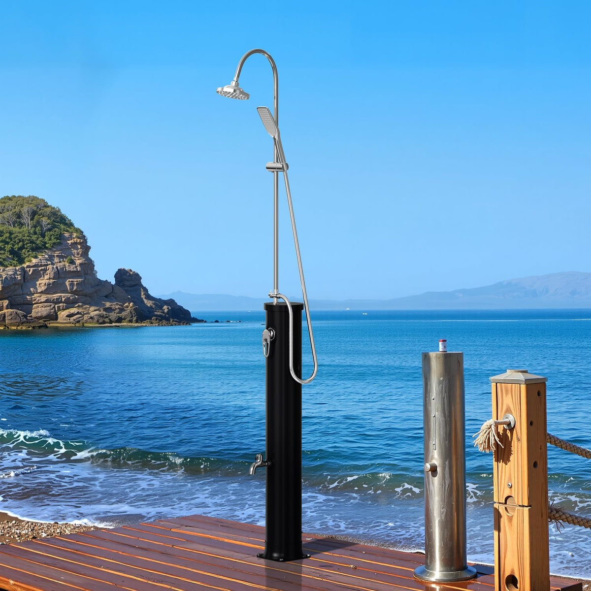 Solardusche 20L Halbe Einzelstab Solar Gartendusche warmes Wasser Bis Zu 60°C Ohne Stromanschluss Pooldusche Camping mit Handbrause und schwenkbarem Regenduschkopf inkl. Schutzhülle