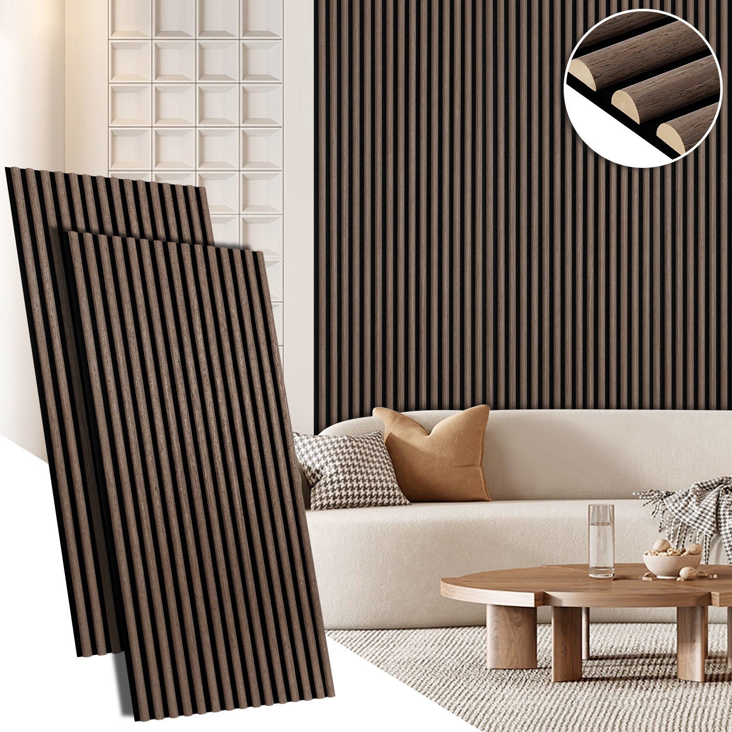 Schallabsorptionsplatten, 120 x 60 cm, für gewölbte Wände, aus Holz und Filz, schalldämmend, Holzoberfläche, geeignet für die Wandgestaltung in Aufnahmestudios und Privathaushalten, große Abdeckfläche, Farbe: Weißeiche/Schwarznussbaum, 1–4 Stück
