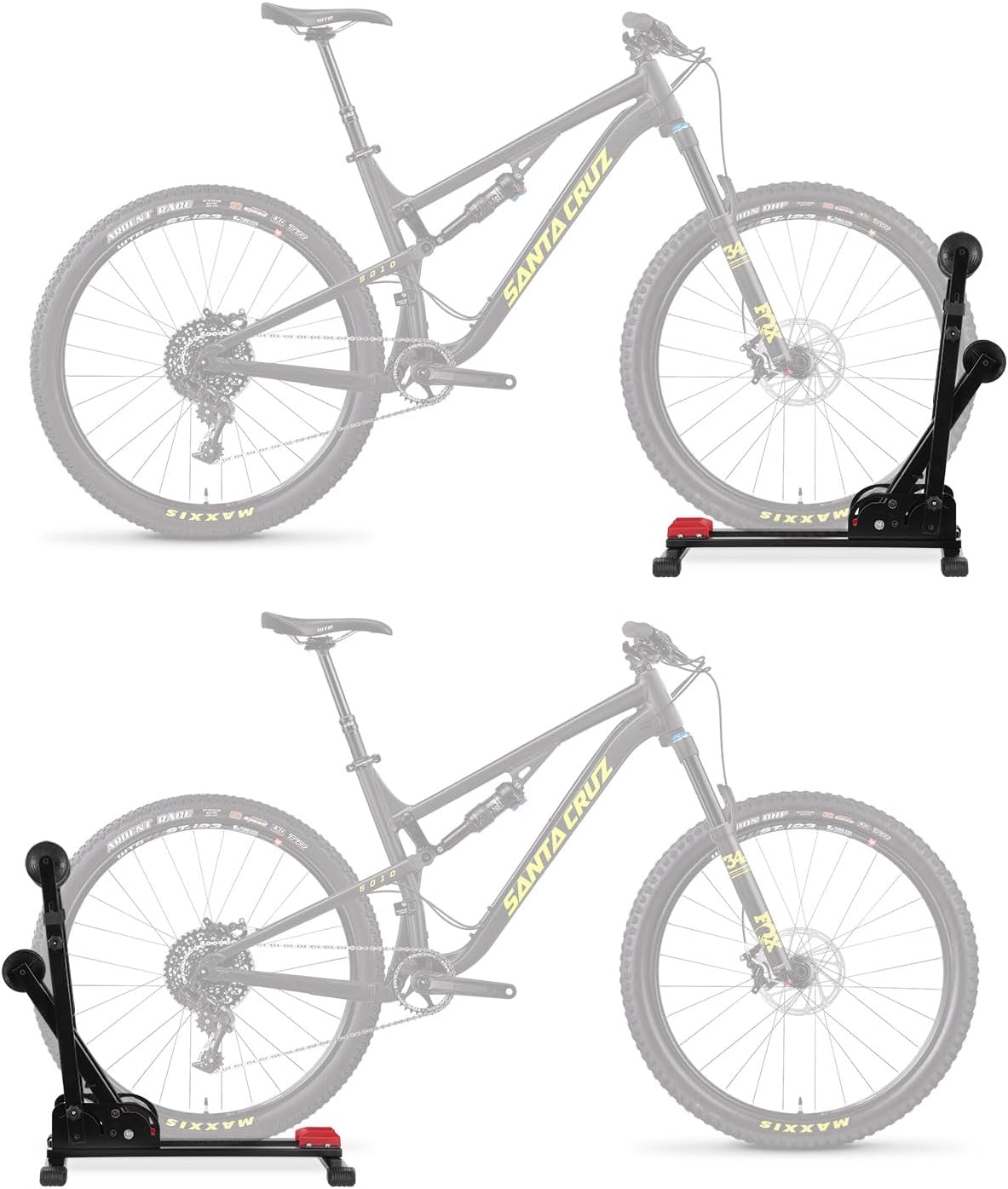 3-in-1-Klappfahrradständer, vertikale oder horizontale Aufstellung möglich, keine Bohrungen erforderlich, geeignet für 24–29 Zoll, robuste Konstruktion aus Kohlenstoffstahl, rutschfeste Unterlegmatten, geeignet für Garagen, Wohnungen und Keller