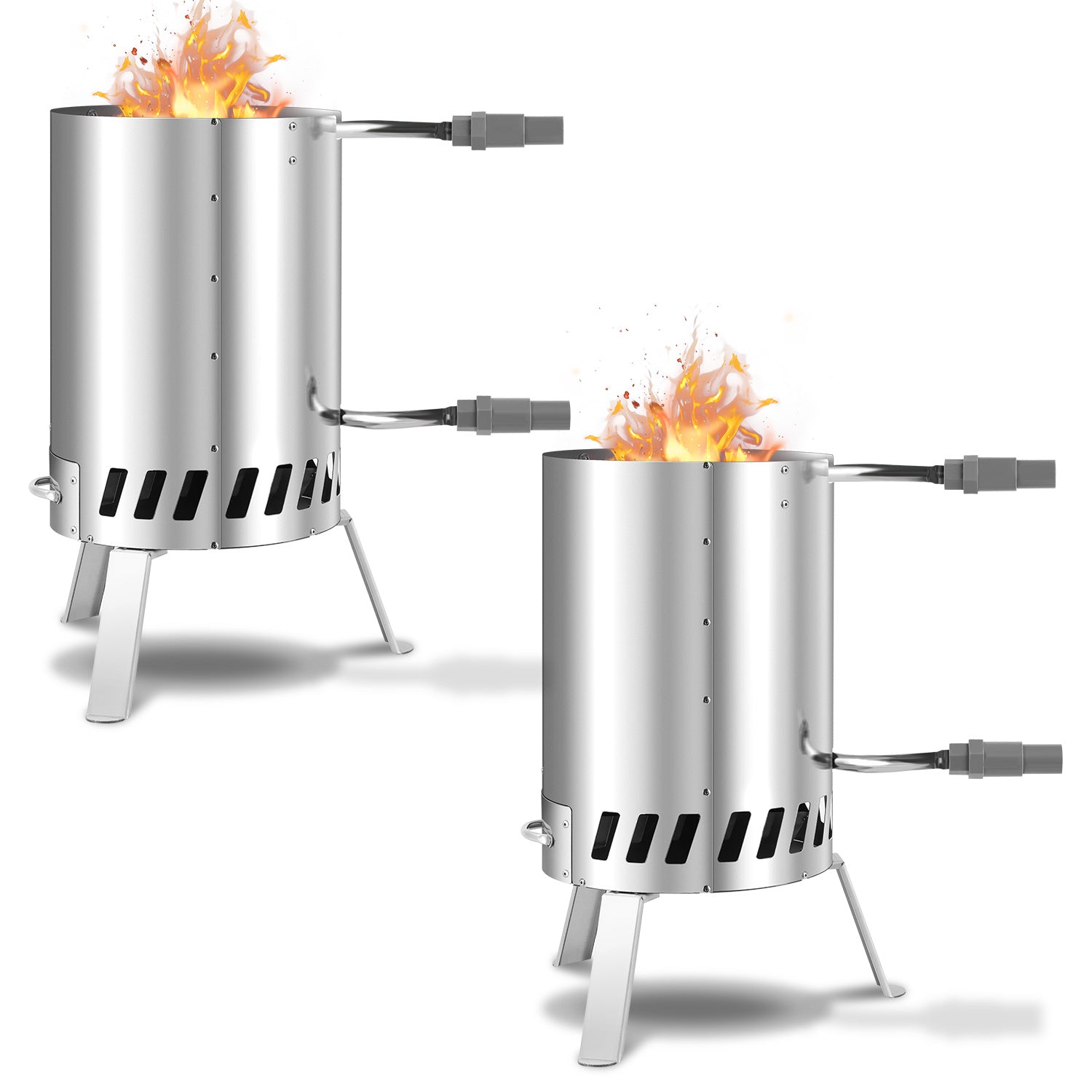Brennholz Poolheizung, Poolheizung mit Feuer, Poolheizung Feuertonne, Edelstahl Pool beheizt Feuer Eimer 32/38mm Anschlüsse, 100% rostfreier Edelstahl mit Feuerfeste Matte und Rußschublade