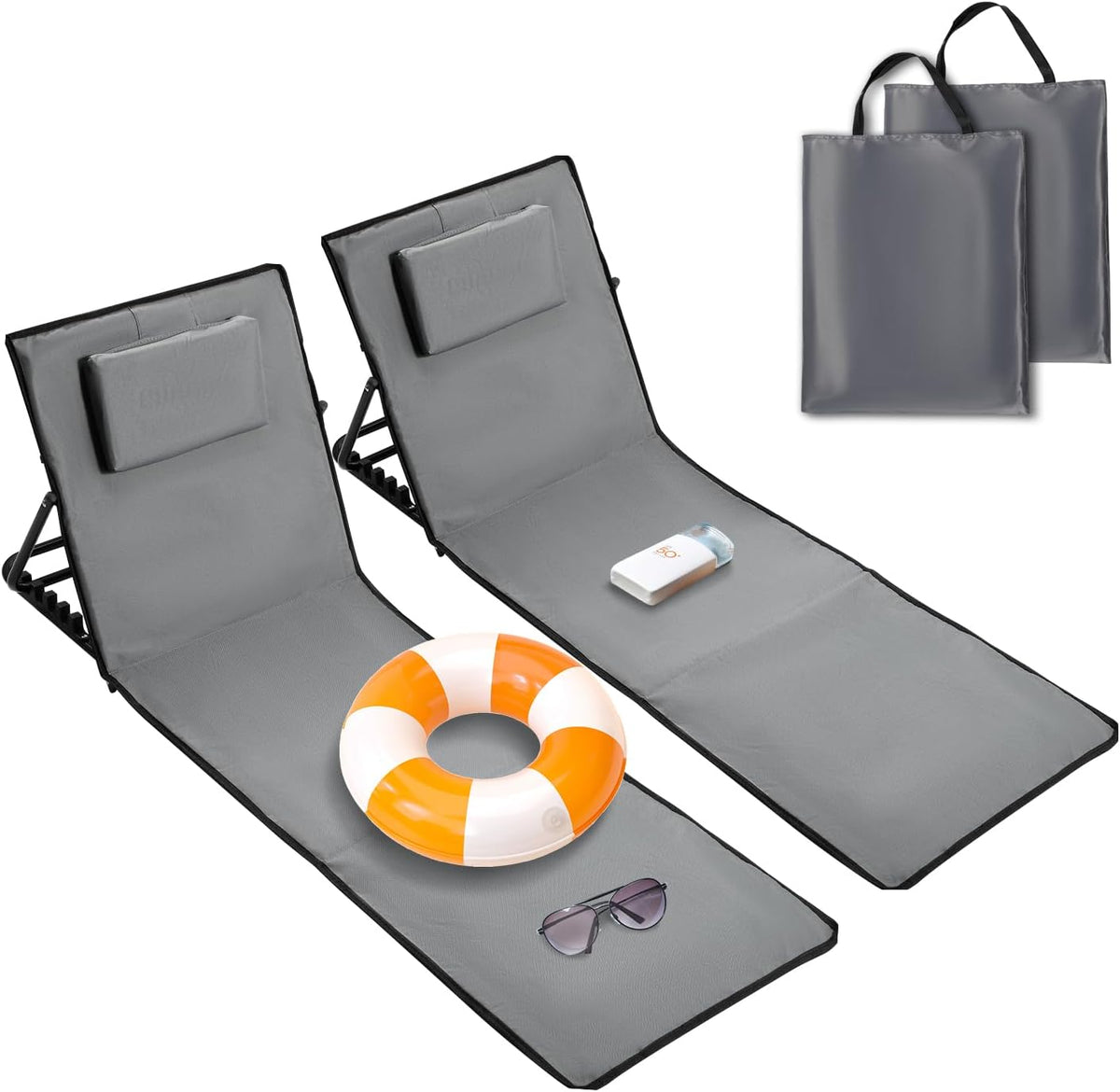 145CM Strandliege Sonnenliege Strandmatte, klappbar Strandmatte tragbar zusammenklappbar Outdoorliege,5-stufig verstellbar inklusive Tragetasche