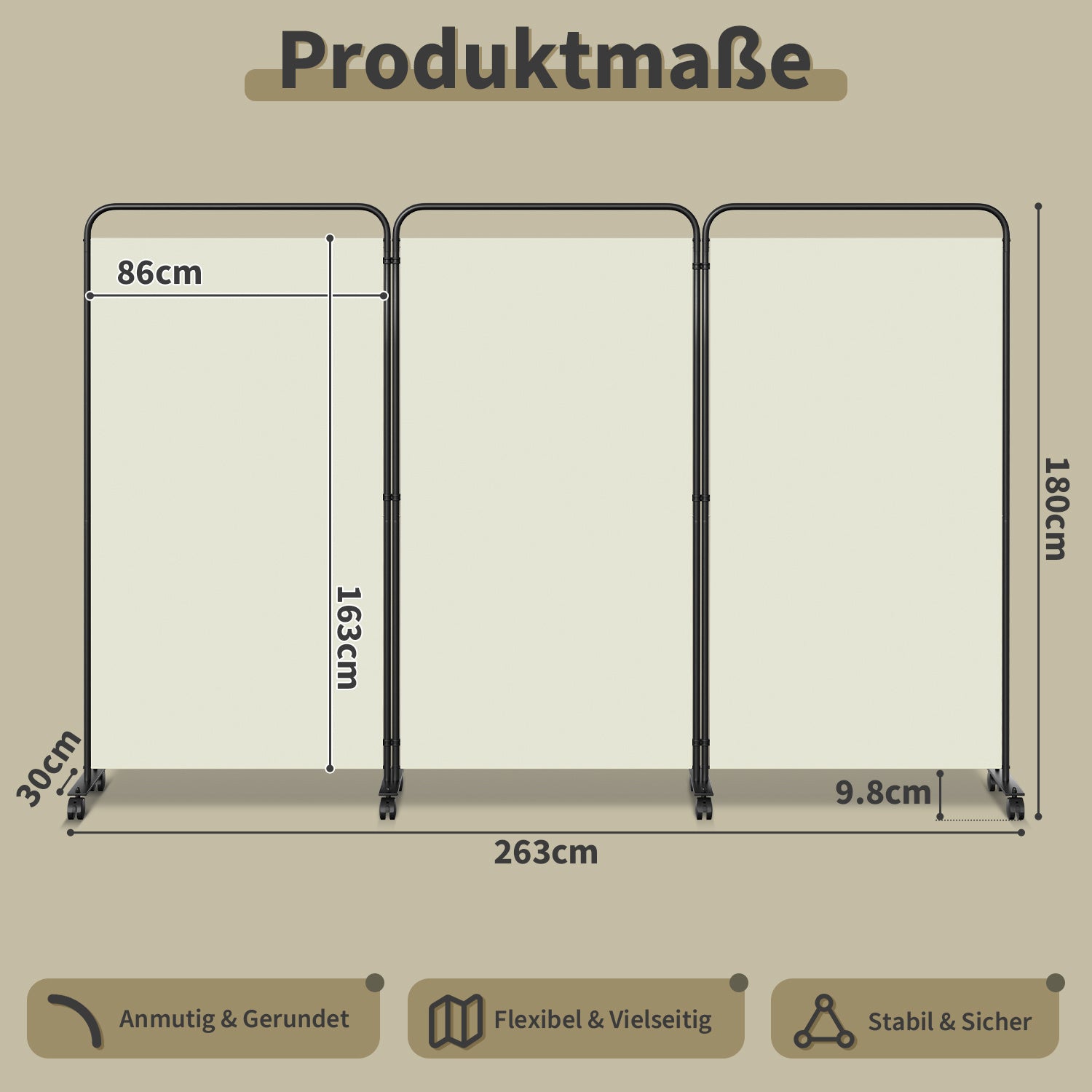 Rollbarer Raumteiler für Terrasse und Balkon, 360°-Raumteiler, Sichtschutz, zusammenklappbar und freistehend, geeignet für Garten, Büro und Terrasse, 185/228/263/284 cm