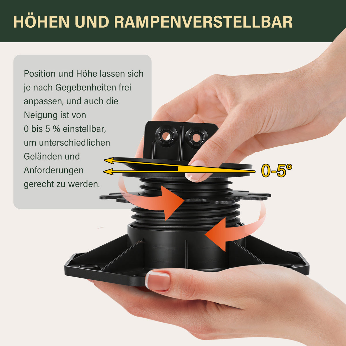 40–70 mm Hohe Stützen für Terrassenfliesen, höhenverstellbar – Plattenförmige Stützunterlagen – geeignet für Holz-, WPC- und Steinuntergründe von Terrassenfliesen