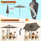 Sonnenschirm 270cm Anthrazit Solar LED Gartenschirm knickbar & ohne Ständer,Terassenschirm Neigungswinkel Sonnenschirme Großschirm für Balkon,Terrasse,Rundschirm mit kurbel, In fünf Farben erhältlich
