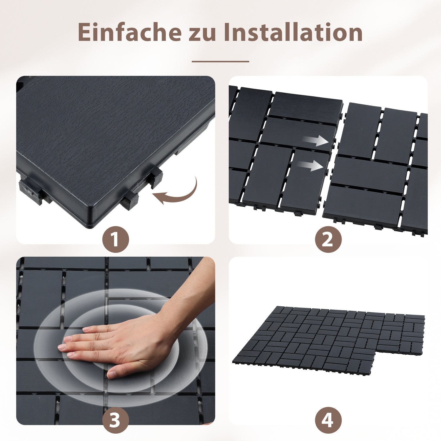 Polypropylen-Terrassenfliesen im Puzzle-Design, 30 x 30 cm, anthrazitgrau/rotbraun, aus Kunststoff | Witterungsbeständig, rutschfest, einfach zu verlegen, geeignet für Terrassen, Balkone und Gärten, leicht zu reinigen, Kunststoffboden, 1–5 Quadratmeter
