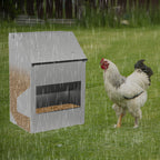 Verzinkter Stahl-Hühnerfuttertrog mit Deckel und Wandhalterung, geeignet als Futtertrog für Hühner, Enten und anderes Geflügel, inklusive Handschuhen, Futterschaufel und Pickschutzleiste