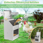 Verzinkter Stahl-Hühnerfuttertrog mit Deckel und Wandhalterung, geeignet als Futtertrog für Hühner, Enten und anderes Geflügel, inklusive Handschuhen, Futterschaufel und Pickschutzleiste