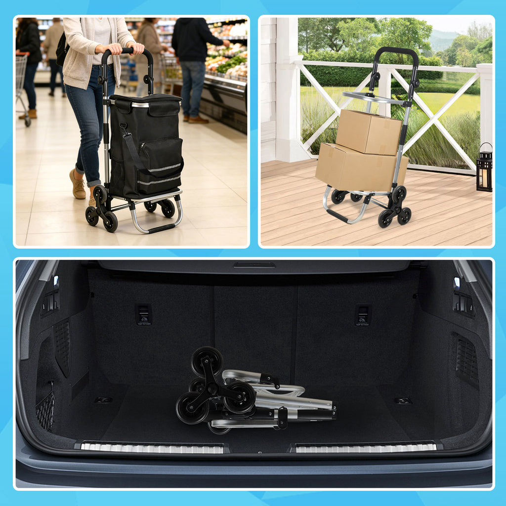 Zusammenklappbarer Einkaufswagen mit Kühlfach, Tragkraft 50 kg, großes Fassungsvermögen, leichter Einkaufswagen mit Rollen, Aluminiumrahmen, mit Reflektoren und Schutzblechen, schwarz