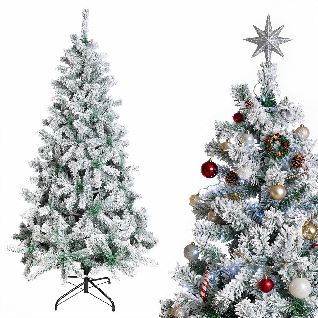 Künstlicher Weihnachtsbaum in den Größen 120/150/180/210 cm; 15 cm lange PVC-Zweige; künstliche Kiefer mit Schneelandschaft; inklusive Ständer, einfach aufzubauen, zerlegbar und verstaubar