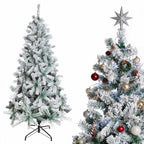 Künstlicher Weihnachtsbaum in den Größen 120/150/180/210 cm; 15 cm lange PVC-Zweige; künstliche Kiefer mit Schneelandschaft; inklusive Ständer, einfach aufzubauen, zerlegbar und verstaubar