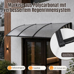 Vordach für Außentüren, mit vergrößerter Regenrinne, einseitig geneigtes, gewölbtes Vordach, schützt vor Sonne und Regen, vier Größen: 120 cm / 150 cm / 200 cm / 300 cm