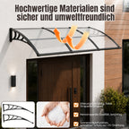Vordach für Außentüren, mit vergrößerter Regenrinne, einseitig geneigtes, gewölbtes Vordach, schützt vor Sonne und Regen, vier Größen: 120 cm / 150 cm / 200 cm / 300 cm