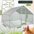 XXL-Modell mit Schloss – 300 x 300 x 200 cm – verzinkter Stahl – Hühnerstall aus verzinktem Stahl mit Sonnenschutzdach und Hühnerklappe – Außengehege – für Tiere geeignet