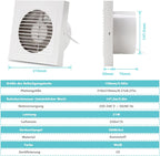 100/150 mm leiser Badventilator, Plug-and-Play, Kunststoffgehäuse, geeignet für Badezimmer, Küche, Keller und Toiletten, leitet Wasserdampf und Gerüche ab, glatte Frontblende, weiß