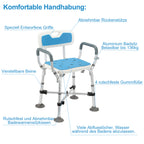 Duschhocker, Höhenverstellbarer Duschstuhl für Senioren, Duschsitz mit Armlehnen und Rückenlehne, Sicherer Aluminium Badestuhl mit Doppelt Verstärktem Querbalken, 180KG belastbar