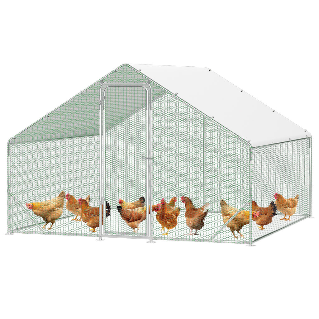 XL-Modell mit Schloss – 300 x 200 x 200 cm – verzinkter Stahl – Hühnerstall aus verzinktem Stahl mit Sonnenschutzdach und Hühnerklappe – Außengehege – für Tiere geeignet