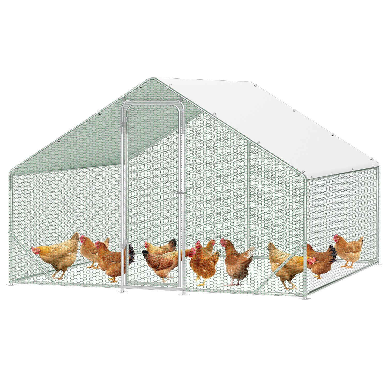 XL-Modell mit Schloss – 300 x 200 x 200 cm – verzinkter Stahl – Hühnerstall aus verzinktem Stahl mit Sonnenschutzdach und Hühnerklappe – Außengehege – für Tiere geeignet