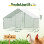 XL-Modell mit Schloss – 300 x 200 x 200 cm – verzinkter Stahl – Hühnerstall aus verzinktem Stahl mit Sonnenschutzdach und Hühnerklappe – Außengehege – für Tiere geeignet